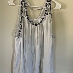 Massini White Tank Top with Black Patterned Trim